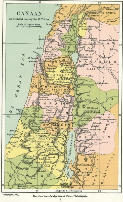 Canaan as divided among the 12 Tribes Map
